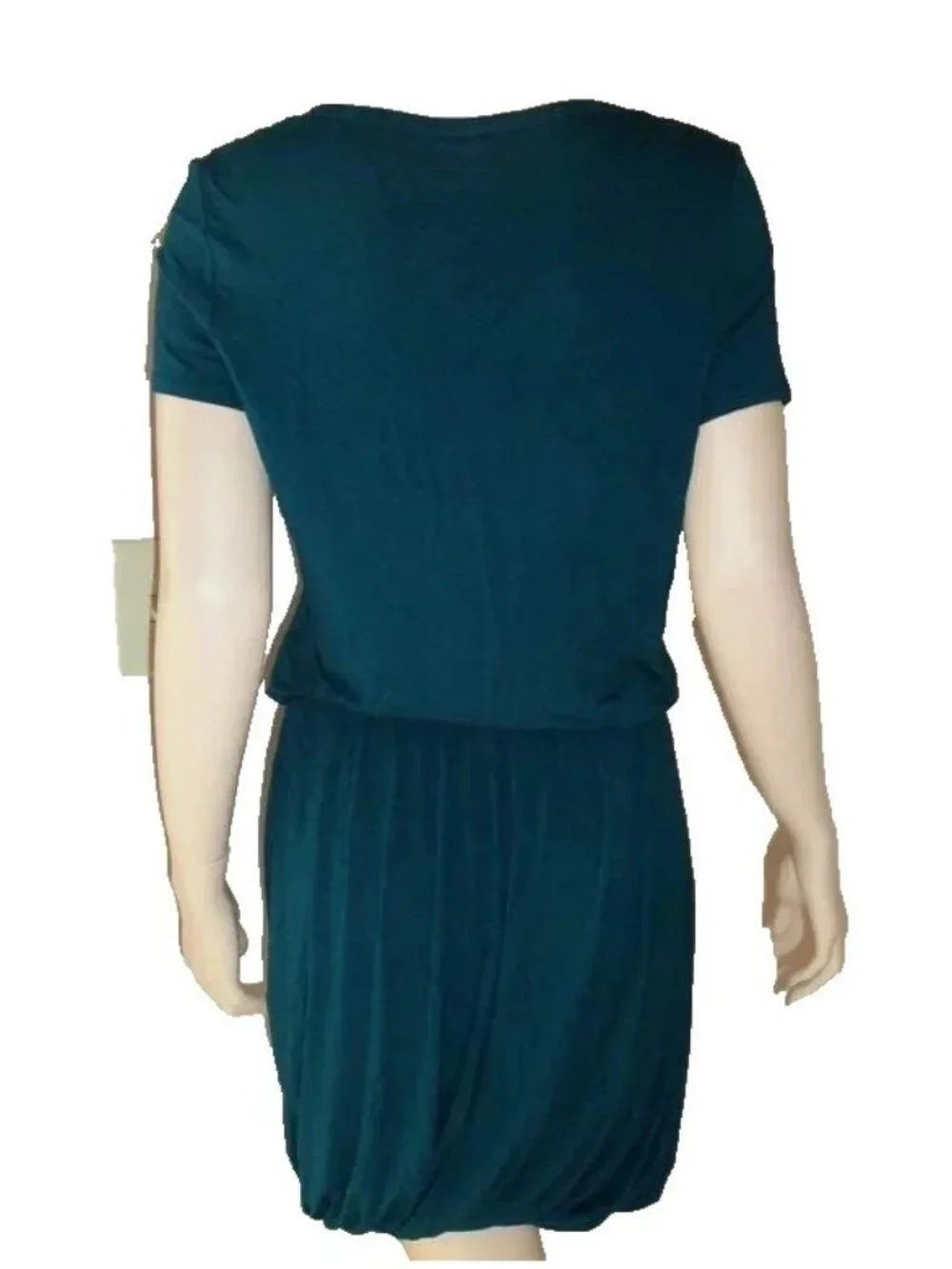 NWT Peruvian Connection Teal Twist Tee Dress L Drop Waist Bubble Hem Boho Travel